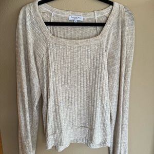 Michael Stars tan ribbed square neck long sleeve